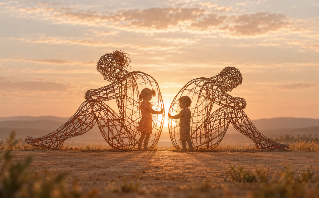 wireframe family at golden hour